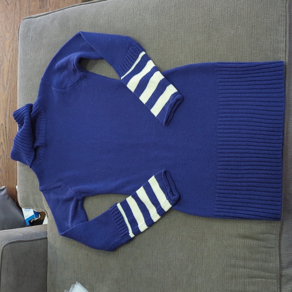 💥50% sale💥Red Paint Blue striped turtleneck sweater dress M #b463